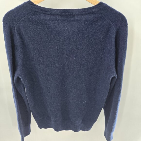 Quince Navy Blue 100% Mongolian Cashmere V-Neck Large - Picture 2 of 9